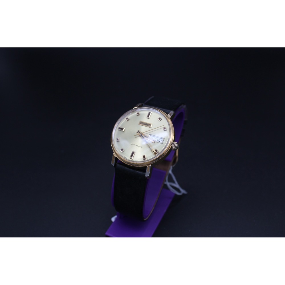 Vintage Benrus Automatic Day Date 34mm Swiss Watch Serviced Signed Crown